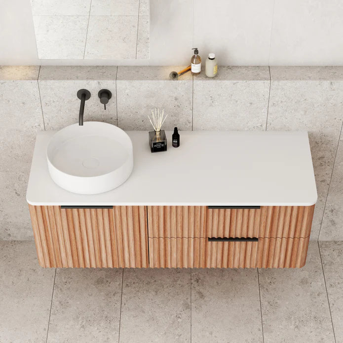 Gravity Natural Walnut Curved Wall Hung Vanity