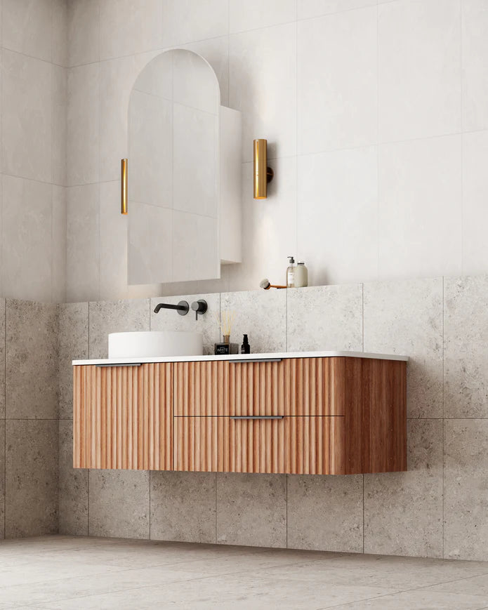 Gravity Natural Walnut Curved Wall Hung Vanity