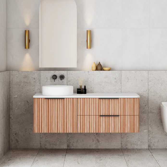 Gravity Natural Walnut Curved Wall Hung Vanity