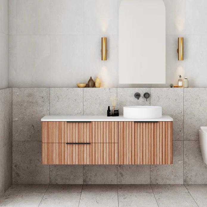 Gravity Natural Walnut Curved Wall Hung Vanity