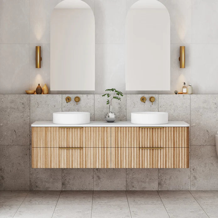 Gravity Natural Oak Curved Wall Hung Vanity