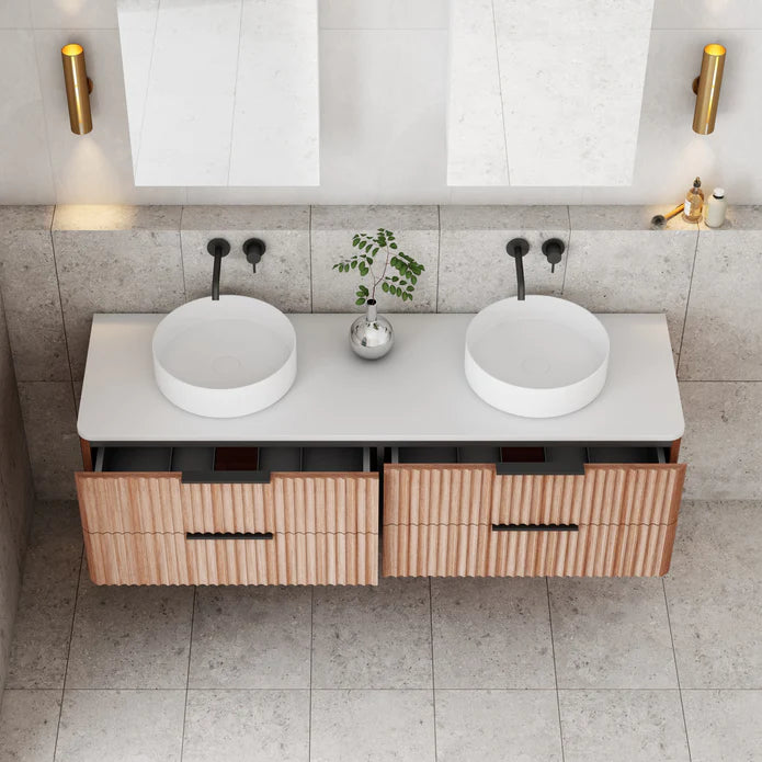 Gravity Natural Walnut Curved Wall Hung Vanity