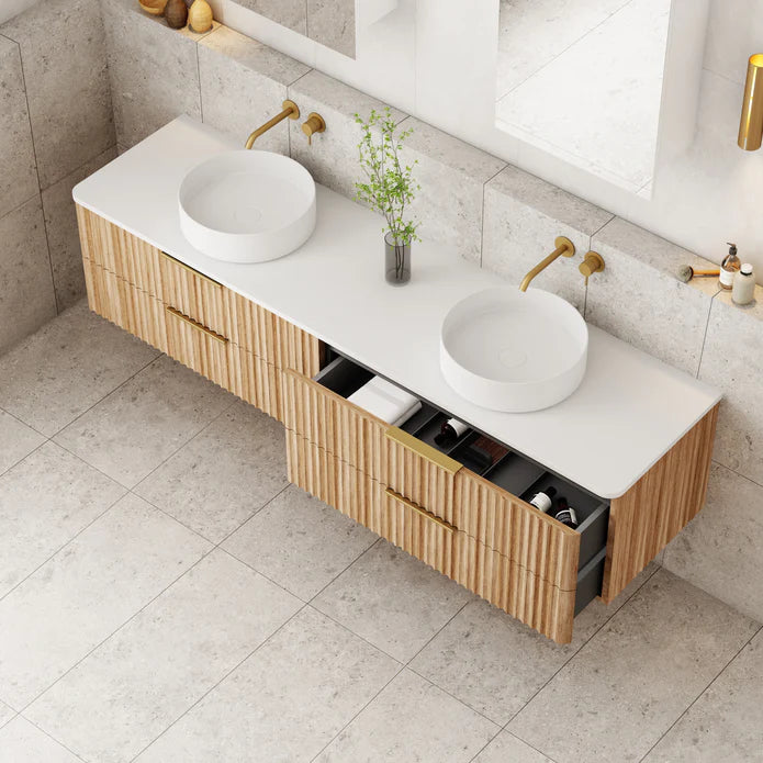 Gravity Natural Oak Curved Wall Hung Vanity