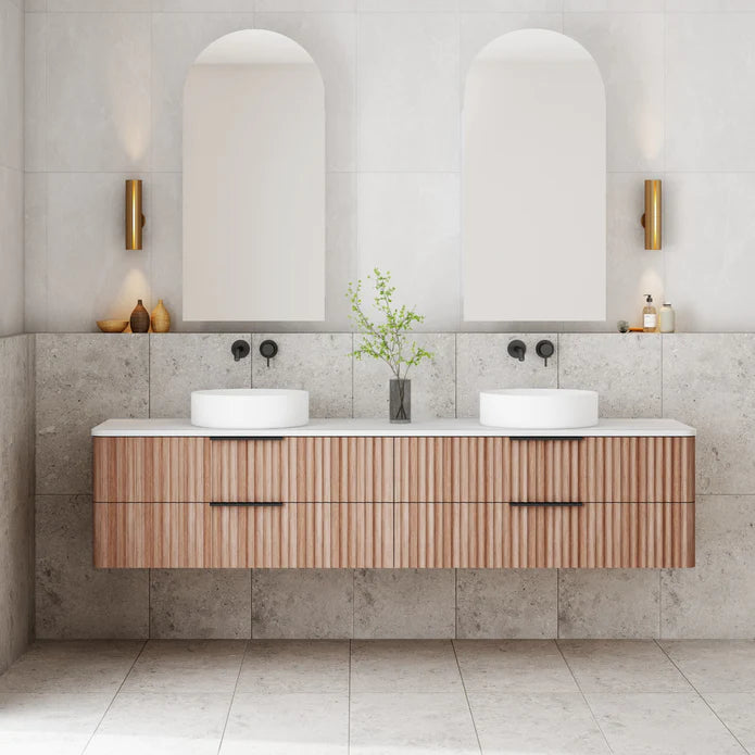 Gravity Natural Walnut Curved Wall Hung Vanity