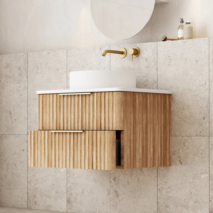 Gravity Natural Oak Curved Wall Hung Vanity