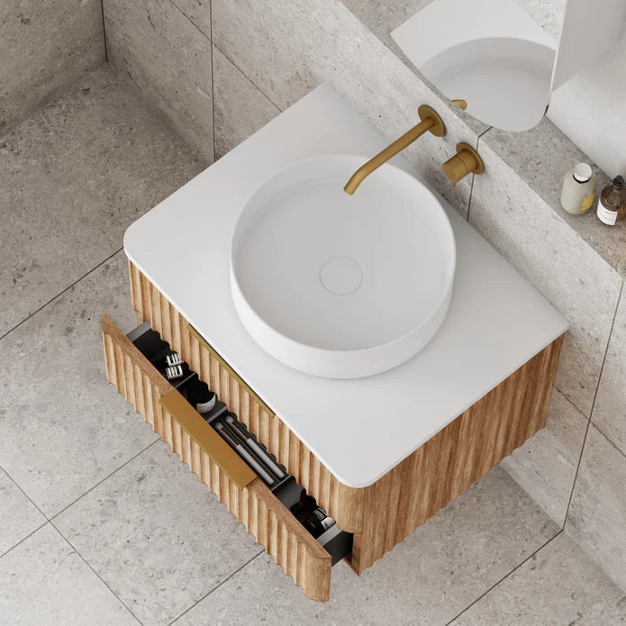 Gravity Natural Oak Curved Wall Hung Vanity