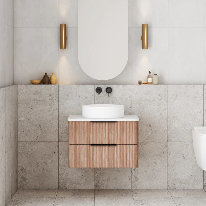 Gravity Natural Walnut Curved Wall Hung Vanity