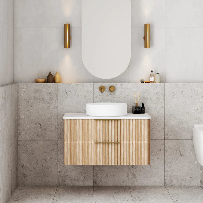 Gravity Natural Oak Curved Wall Hung Vanity