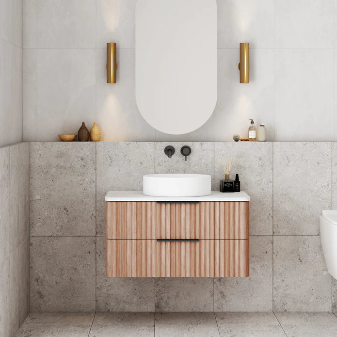 Gravity Natural Walnut Curved Wall Hung Vanity