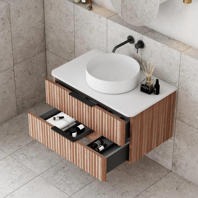 Gravity Natural Walnut Curved Wall Hung Vanity