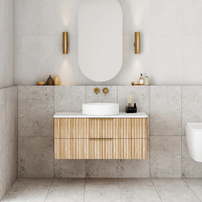 Gravity Natural Oak Curved Wall Hung Vanity