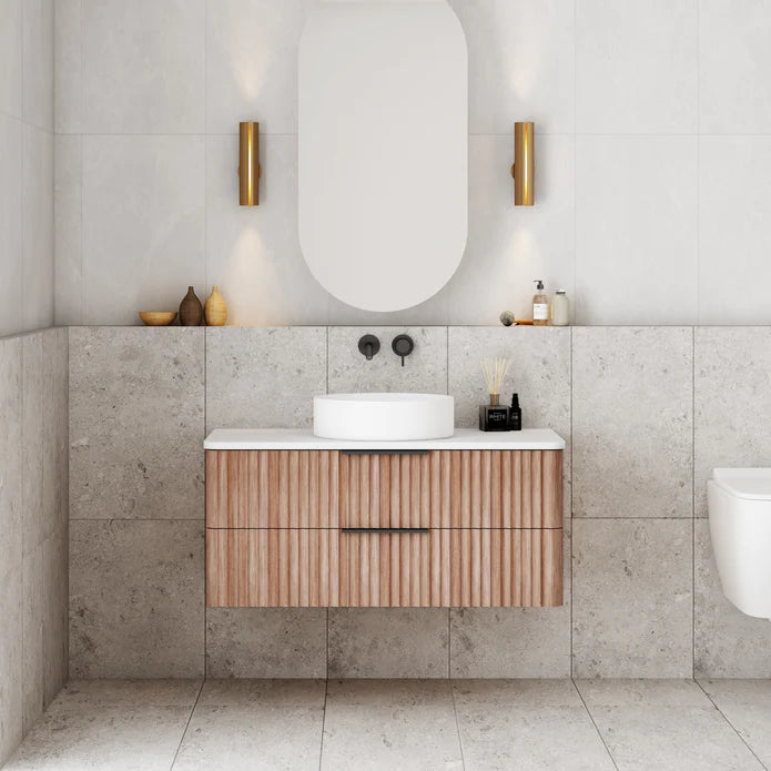 Gravity Natural Walnut Curved Wall Hung Vanity