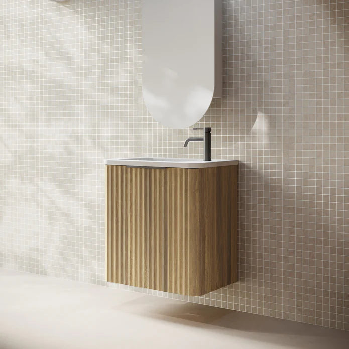 Cassa Designs Gravity 500mm Small Space Wall Hung Vanity Natural Walnut