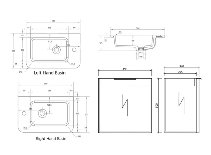 Cassa Designs Gravity 500mm Small Space Wall Hung Vanity Natural Wallnut