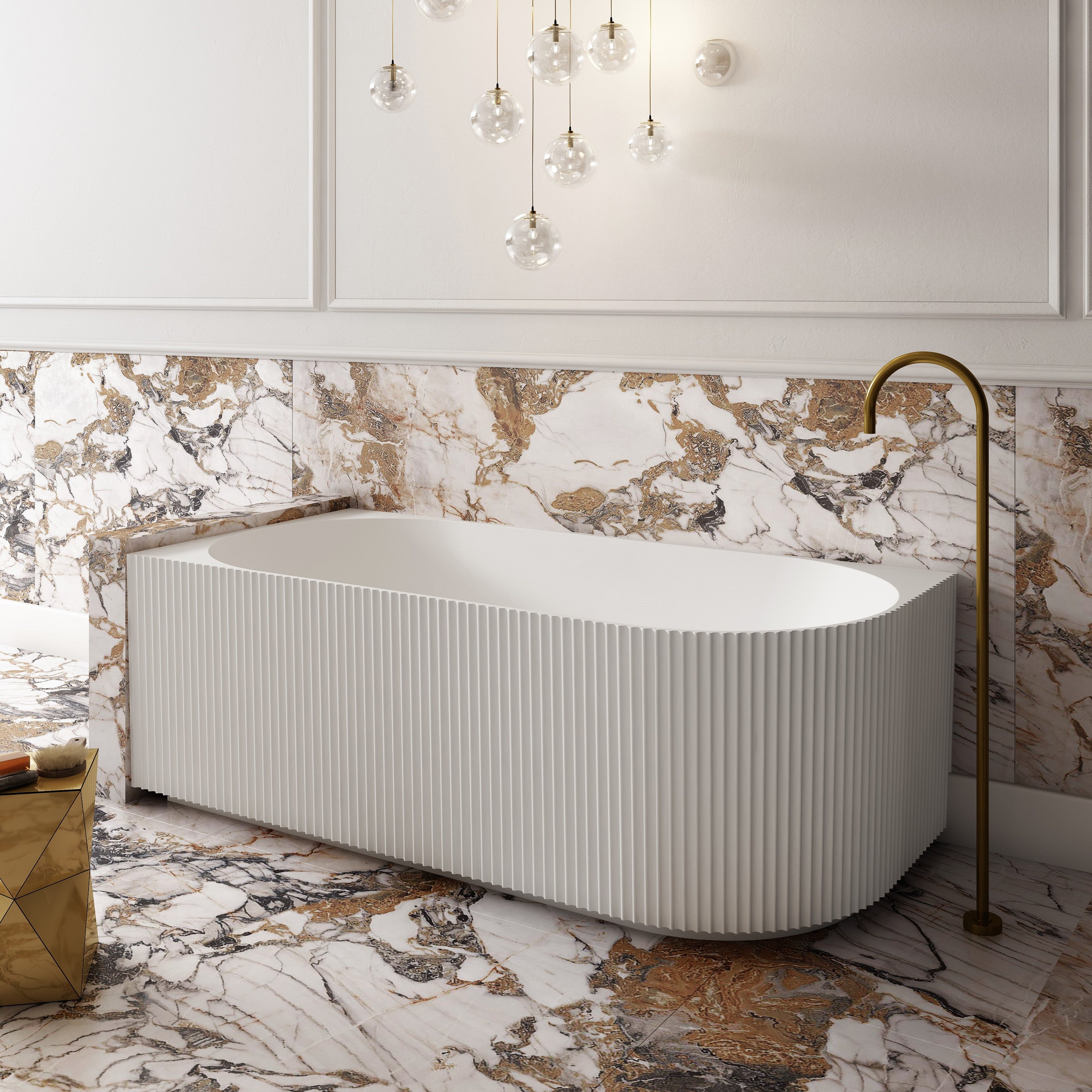 V-Groove Corner Back To Wall Bath Matte White