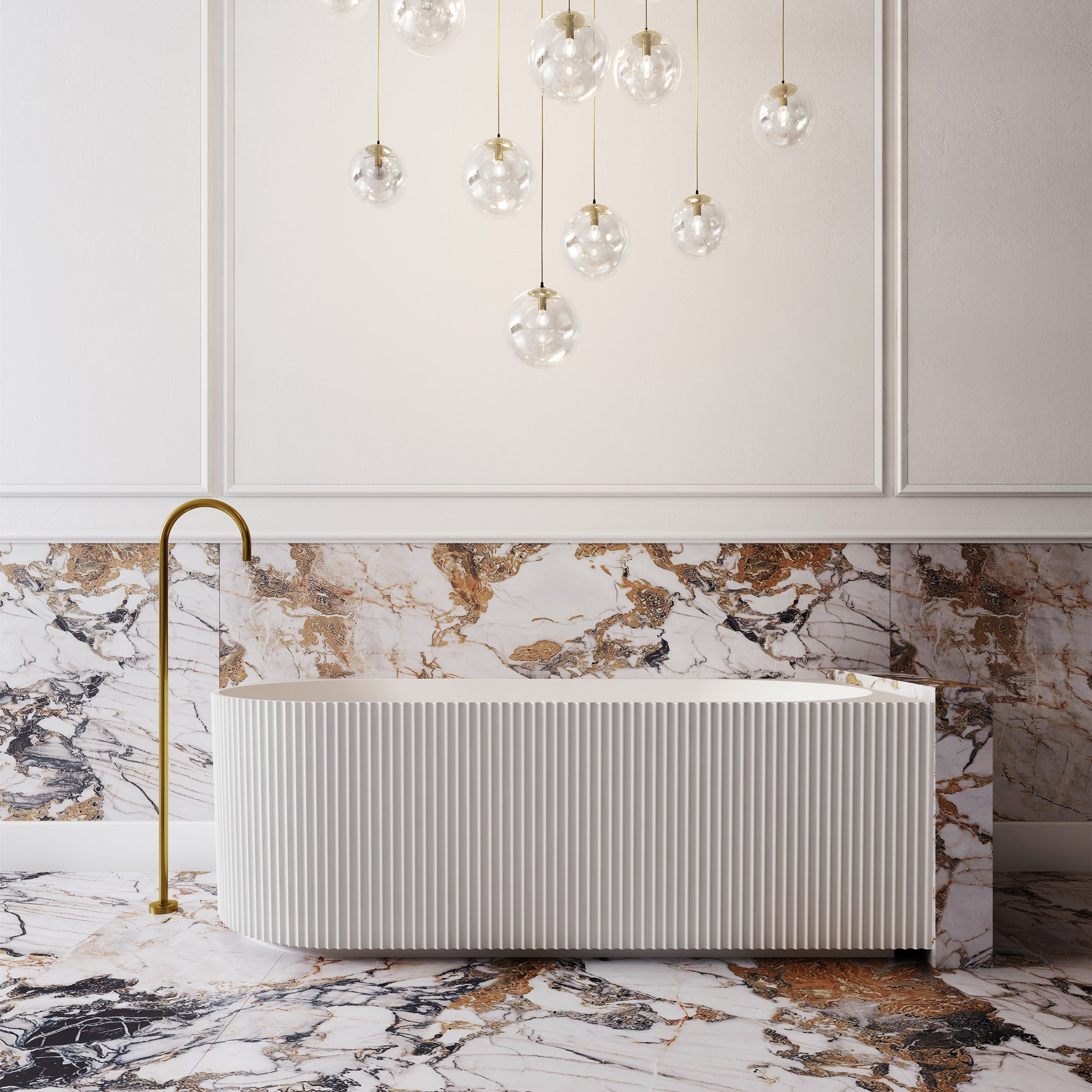 V-Groove Corner Back To Wall Bath Matte White