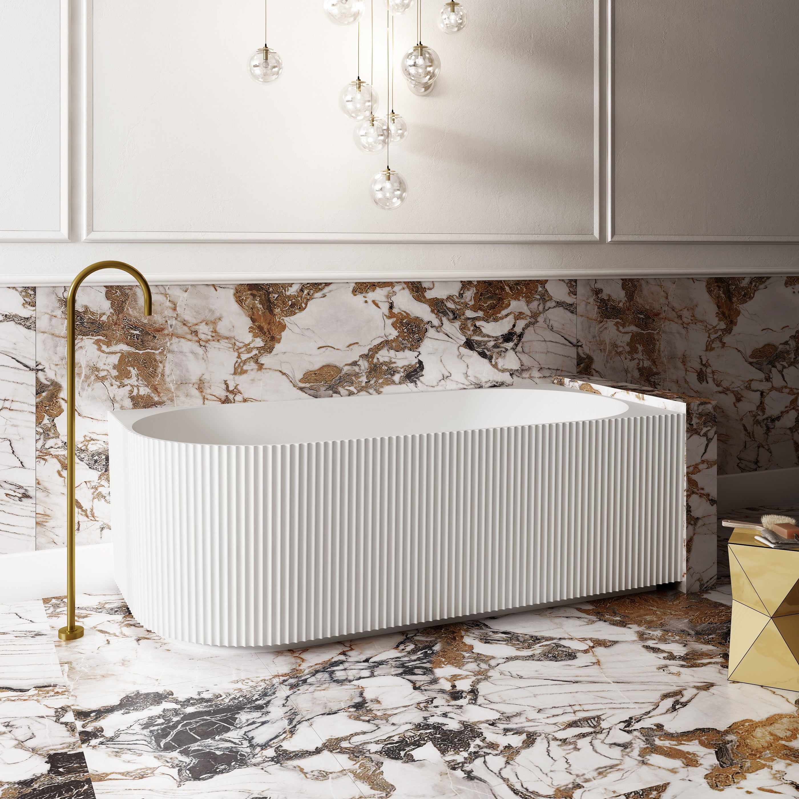 V-Groove Corner Back To Wall Bath Matte White