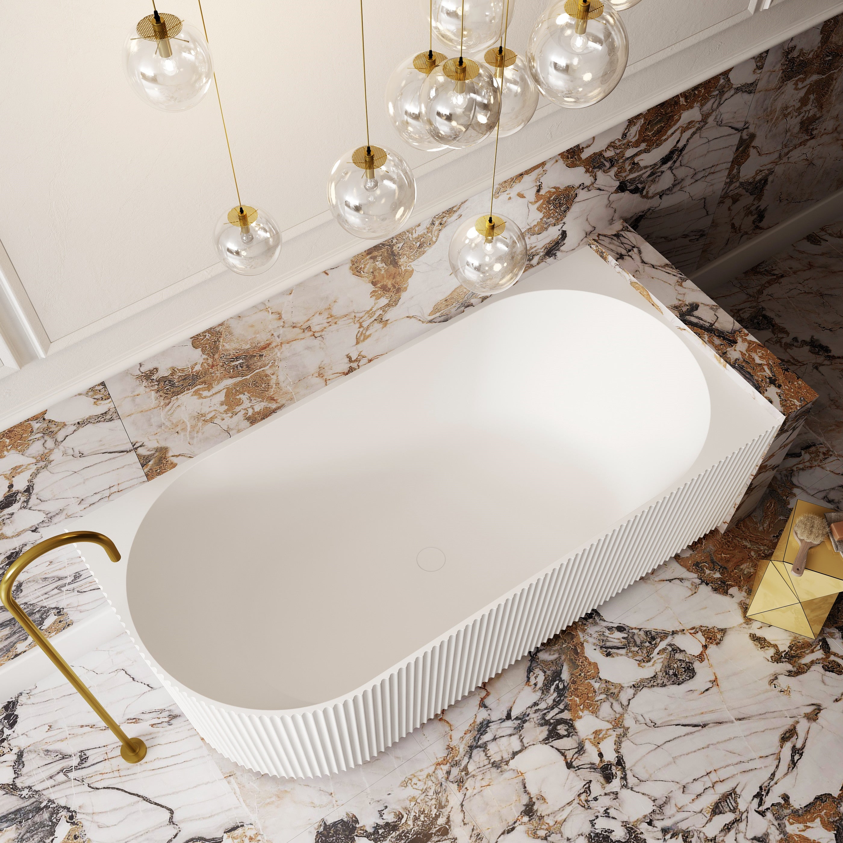 V-Groove Corner Back To Wall Bath Matte White