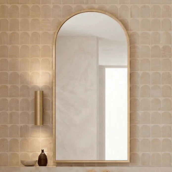 Cassa Design arched shaving cabinet with brushed gold frame