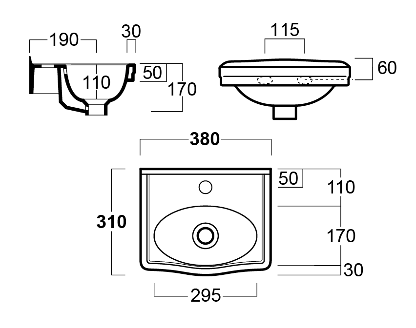 Claremont Wall Hung Basin 38 x 31