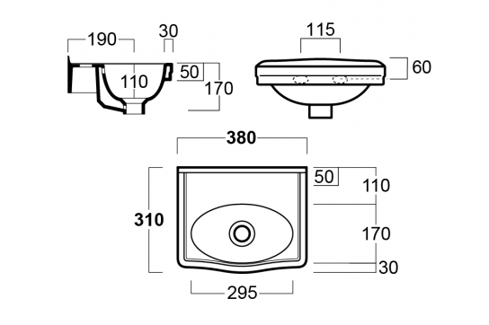 Claremont Wall Hung Basin 38 x 31