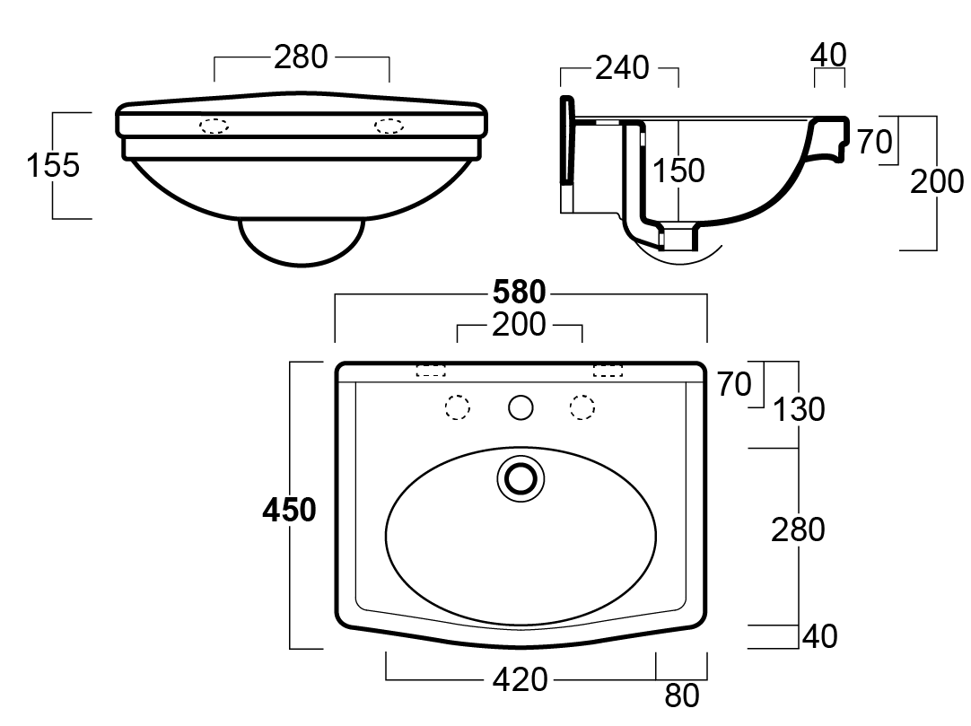 Claremont Wall Hung Basin 58 x 45