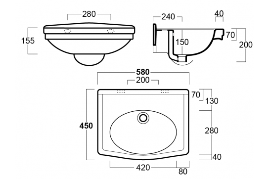 Claremont Wall Hung Basin 58 x 45