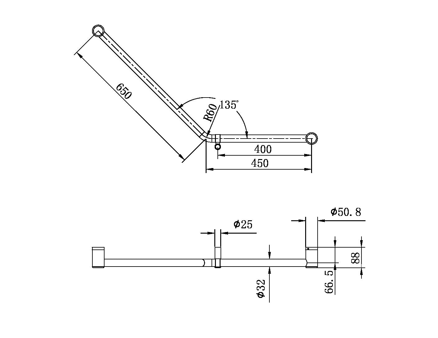 Nero Mecca Care 32mm Ambulant 45 Degree Bent Tube Grab Rail 450X650mm Brushed Nickel