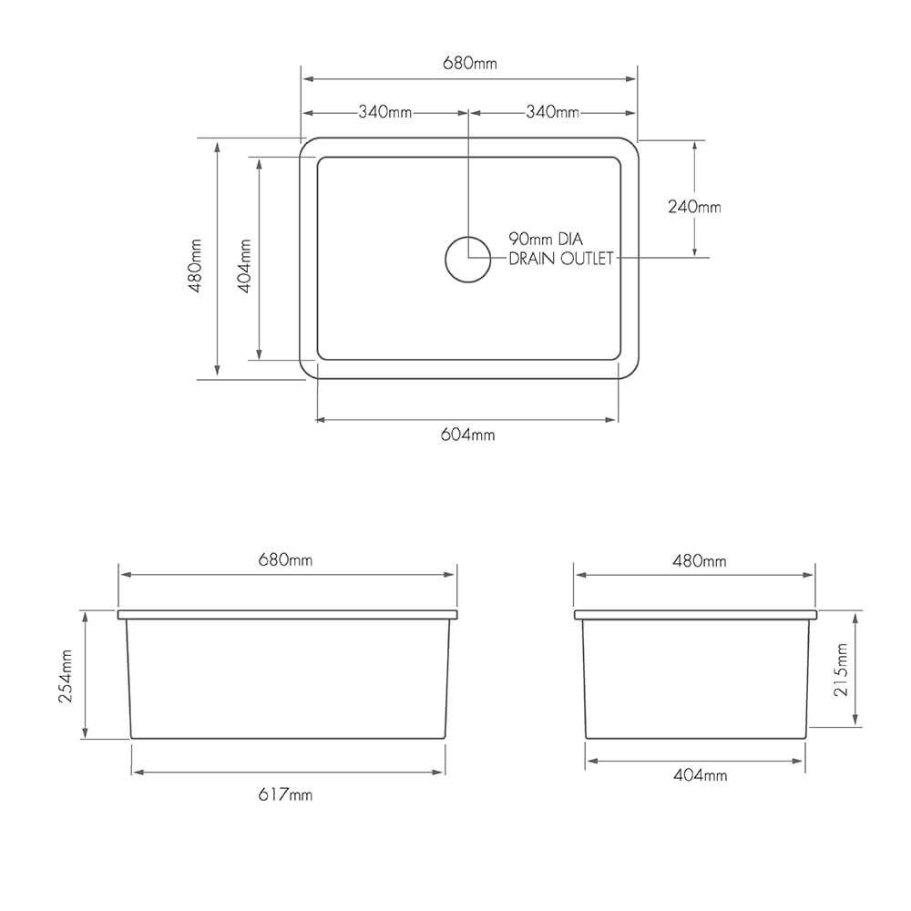 Turner Hastings Cuisine 68 x 48 Inset / Undermount Fine Fireclay Matte White Sink