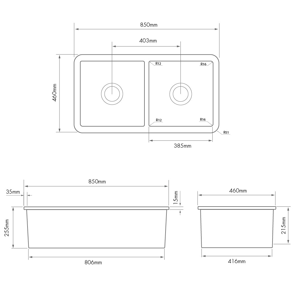Turner Hastings Cuisine 85 x 49 Double Matte Black Fireclay Matte White Sink