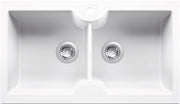 Turner Hastings Cuisine 86 x 50 Inset / Undermount Fine Fireclay Gloss White Sink - Double Bowl with Taphole