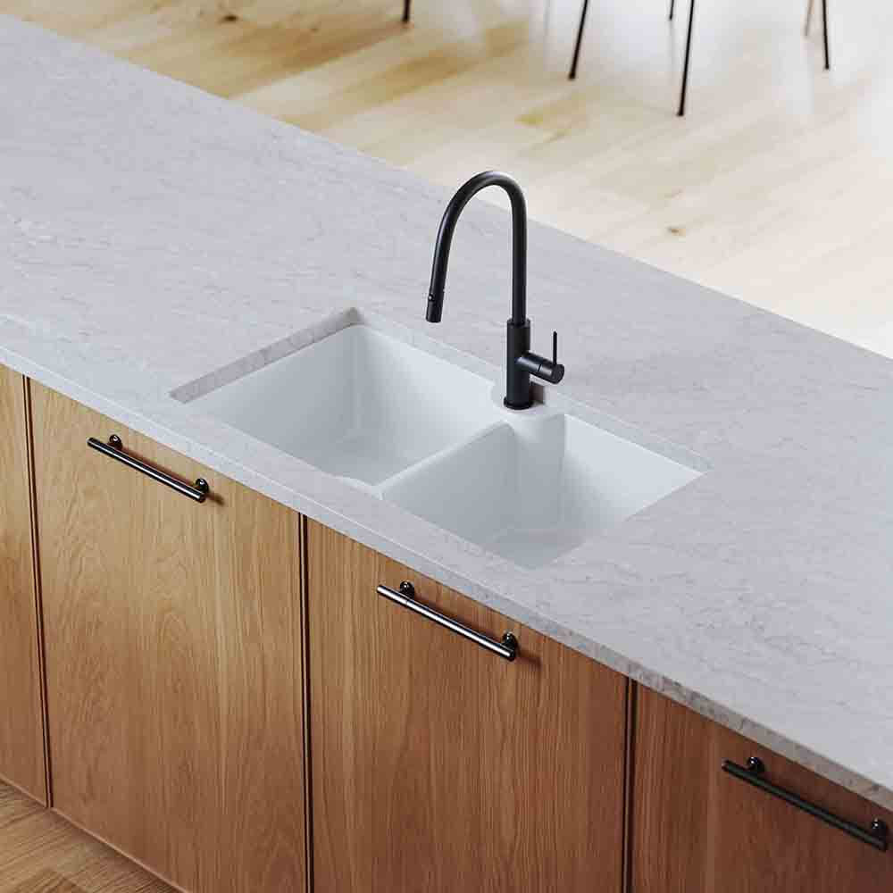 Turner Hastings Cuisine 86 x 50 Inset / Undermount Fine Fireclay Gloss White Sink - Double Bowl with Taphole