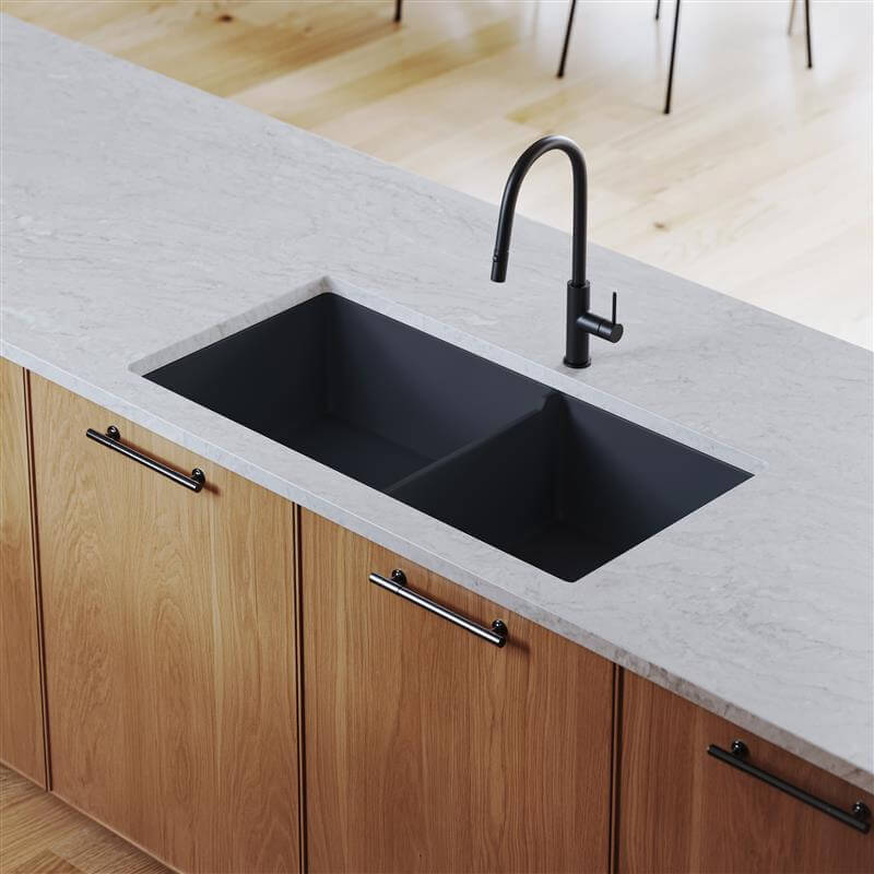 Turner Hastings Cuisine 93 x 48 One and a Half Bowl Inset / Undermount Fine Fireclay Matte Black Sink