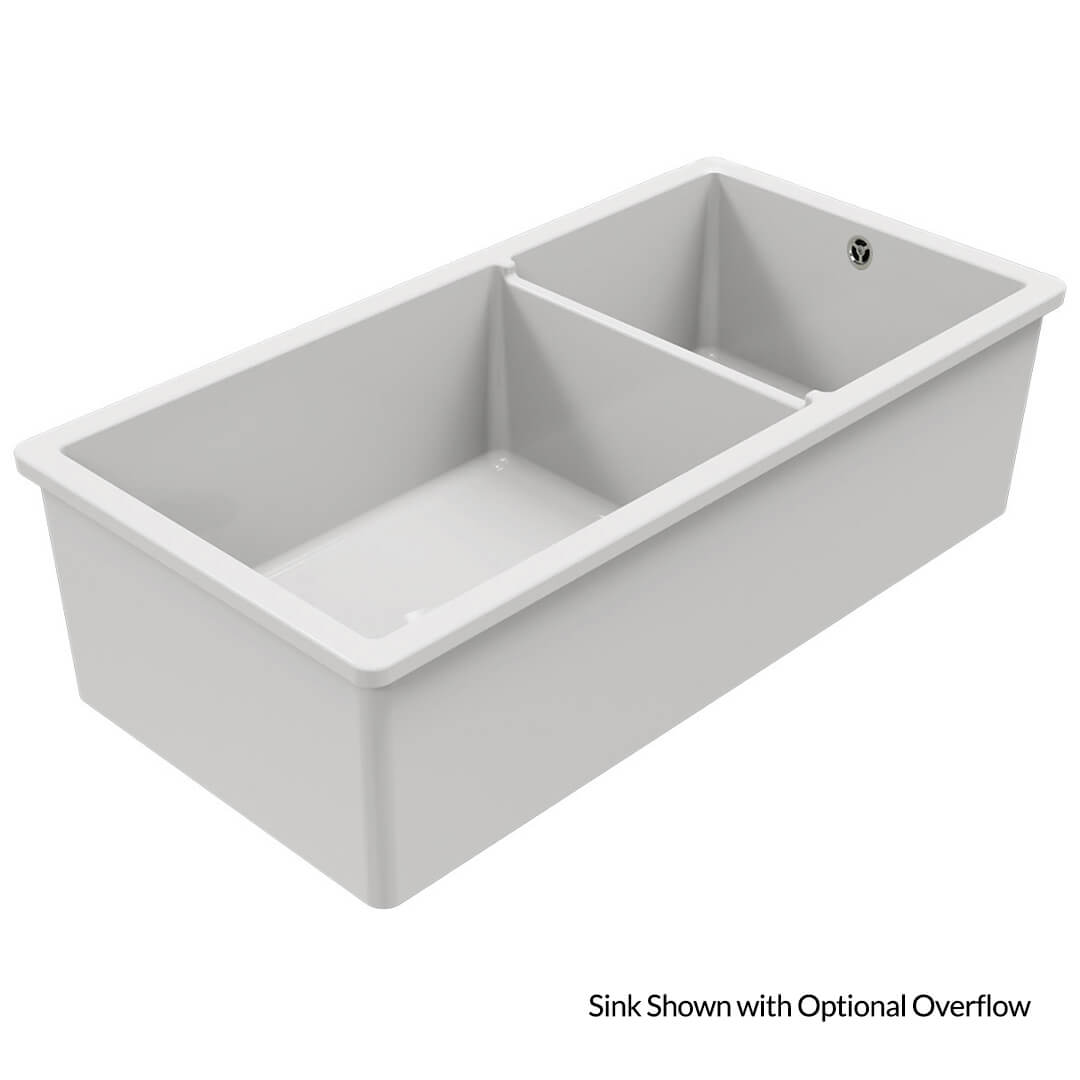 Turner Hastings Cuisine 93 x 48 One and a Half Bowl Inset / Undermount Fine Fireclay Gloss White Sink