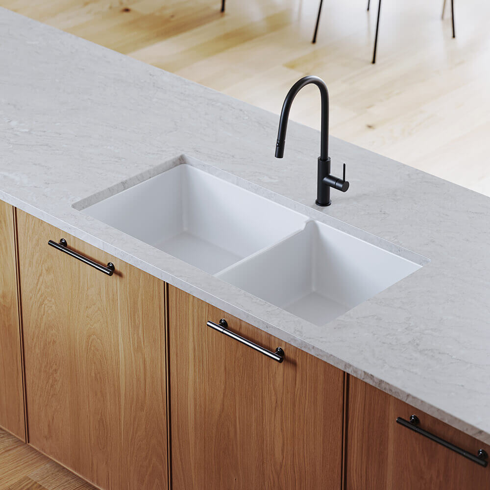 Turner Hastings Cuisine 93 x 48 One and a Half Bowl Inset / Undermount Fine Fireclay Gloss White Sink