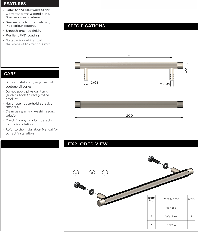 Meir Öppen Round Pull 200mm Cabinet Handle (Linear Knurled)