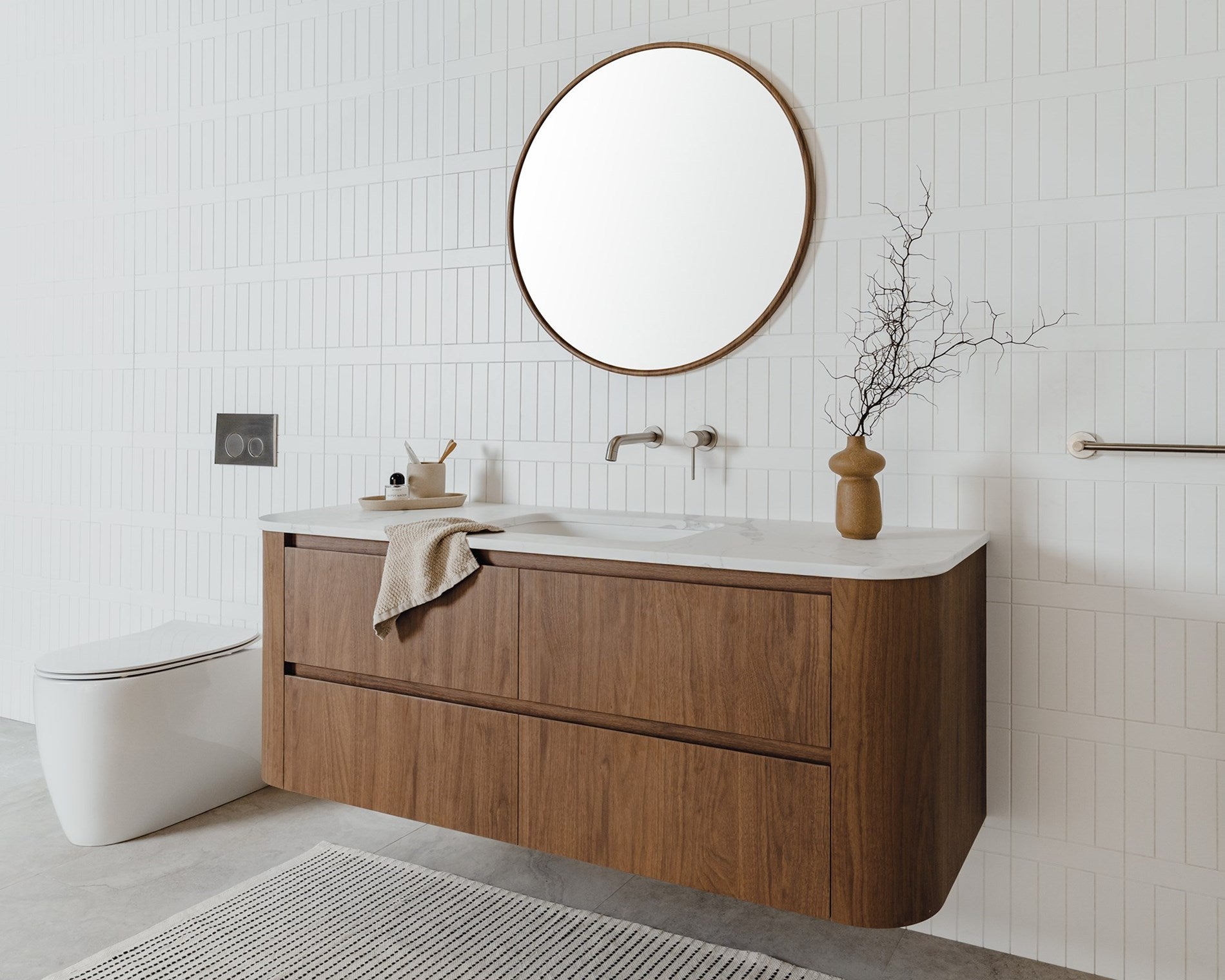 ADP Thea Curved Wall Hung Vanity Matte Ceramic Benchtop