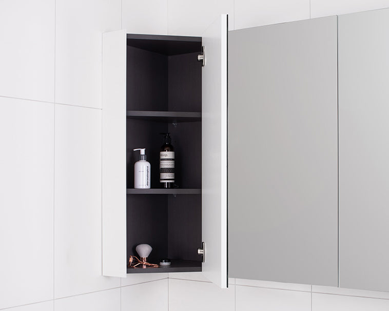 ADP Glacier Offset Corner Mirrored Cabinet installed