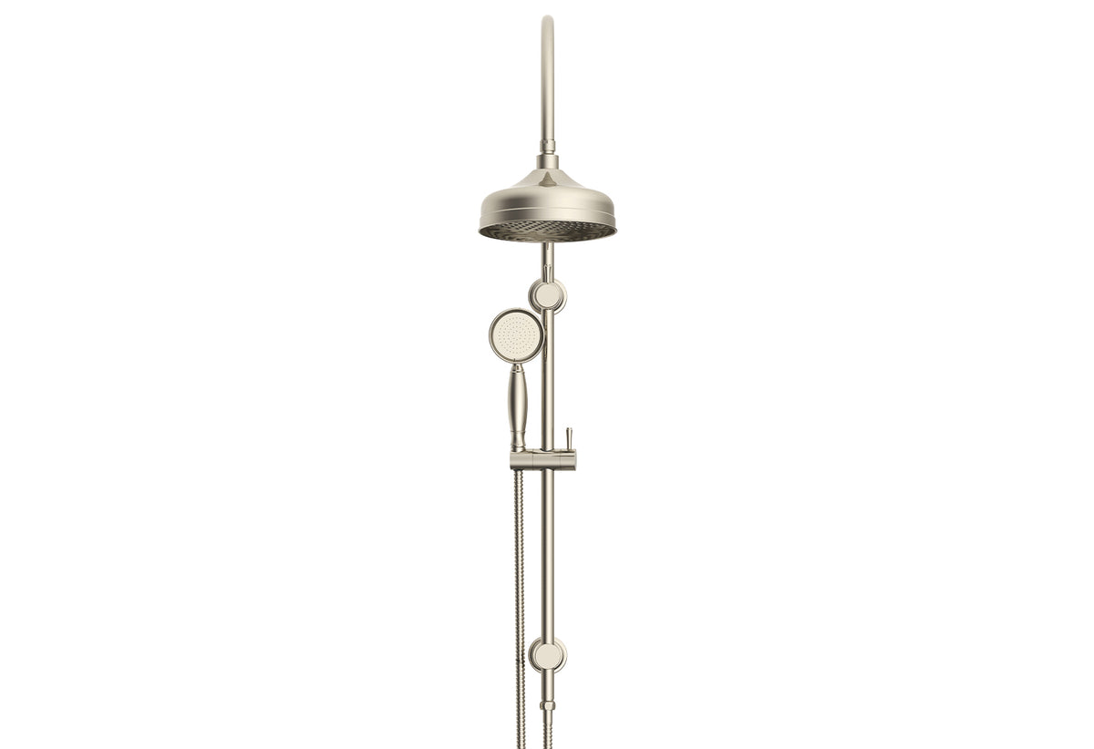 ADP Eternal Gooseneck Twin Shower Set Brushed Nickel front view