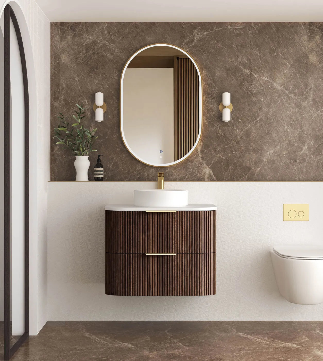 Otti Havana Fluted Wall Hung Vanity Unit Sable Walnut