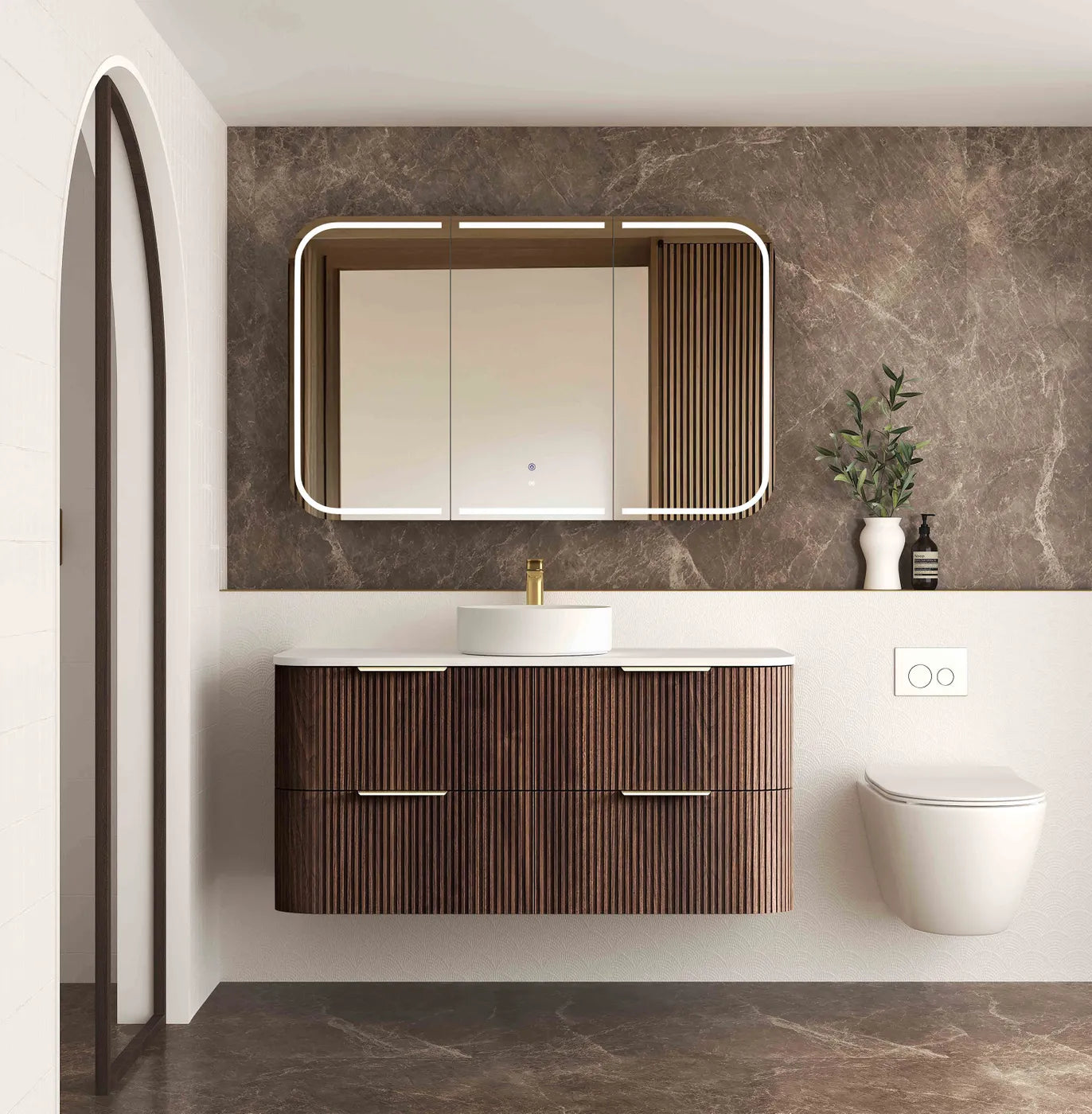 Otti Havana Fluted Wall Hung Vanity Unit Sable Walnut