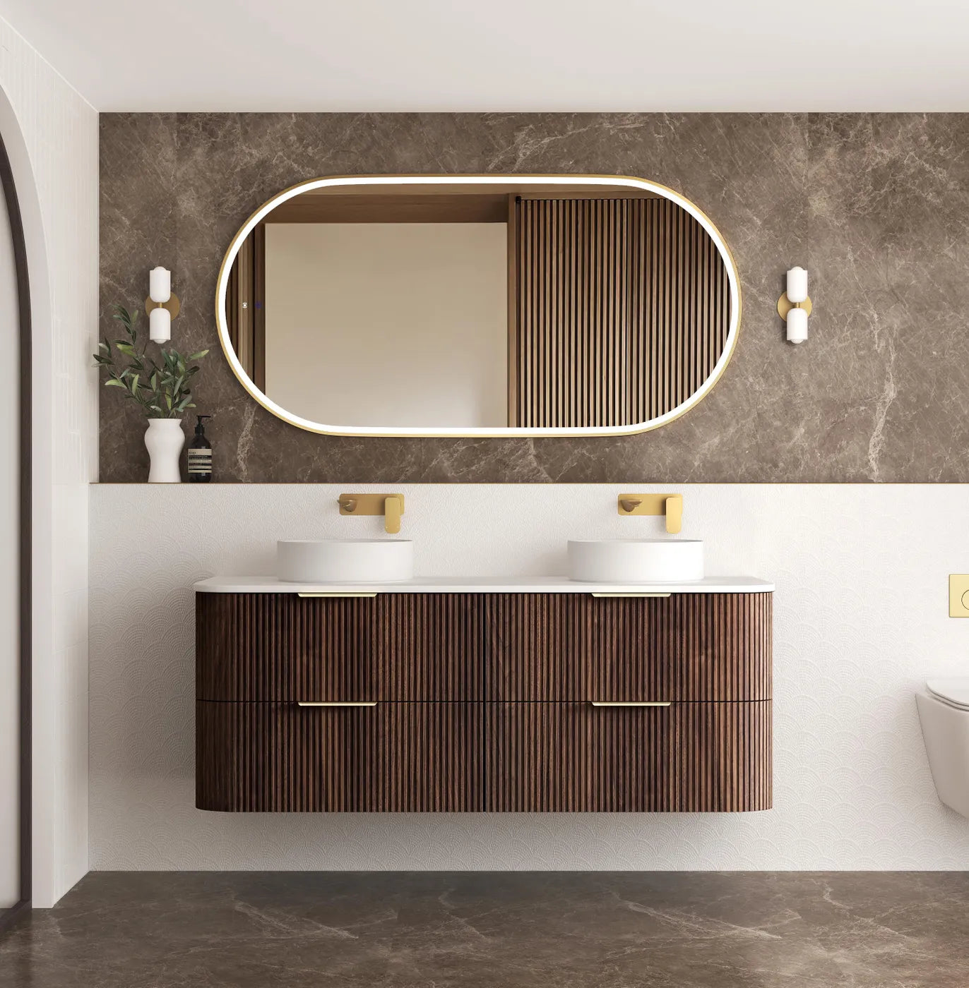 Otti Havana Fluted Wall Hung Vanity Unit Sable Walnut
