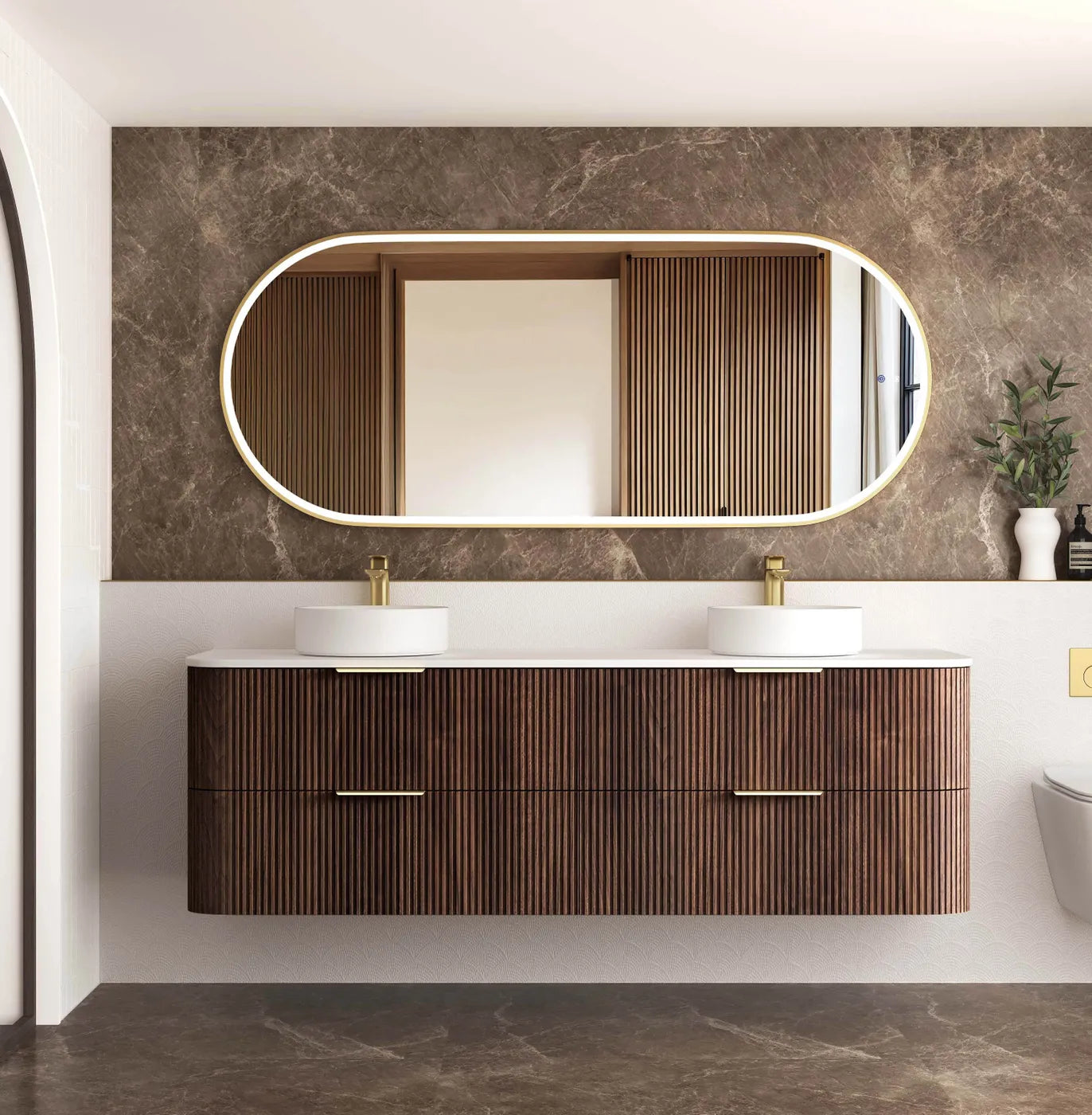 Otti Havana Fluted Wall Hung Vanity Unit Sable Walnut
