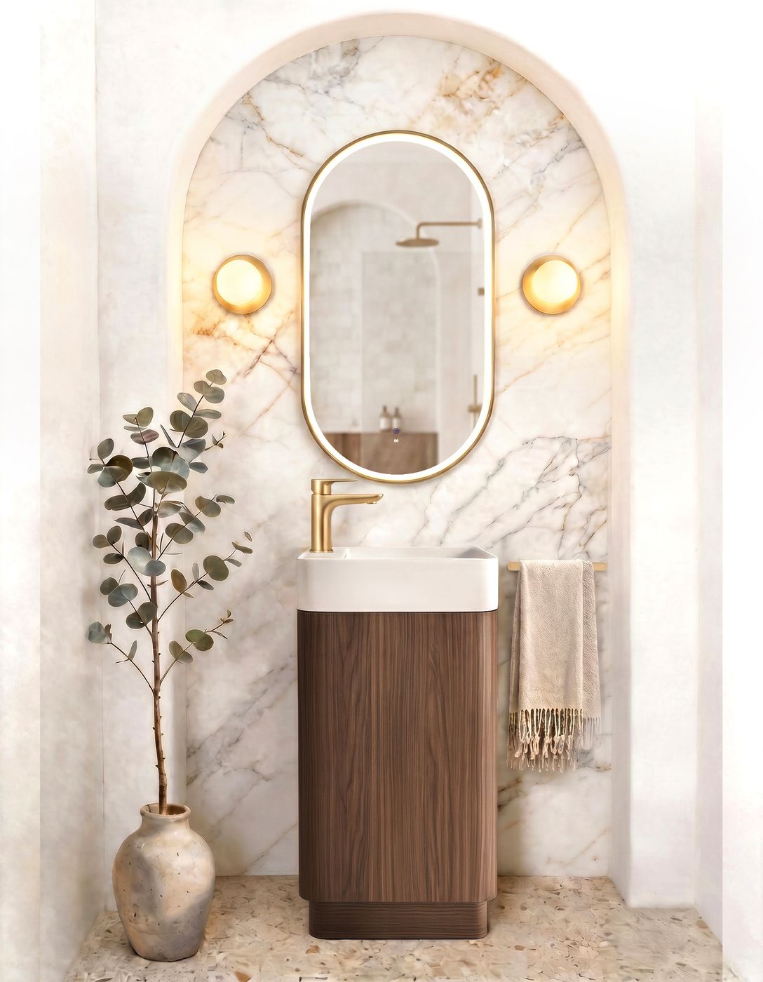 Otti Maxi Space Saver 450 Curved Floor Standing Vanity Sable Walnut