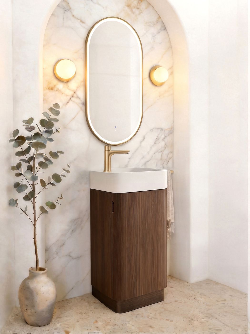 Otti Maxi Space Saver 450 Curved Floor Standing Vanity Sable Walnut