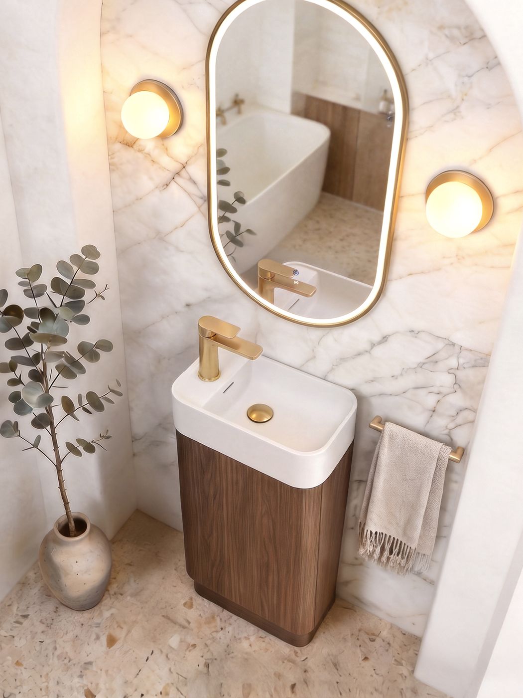 Otti Maxi Space Saver 450 Curved Floor Standing Vanity Sable Walnut