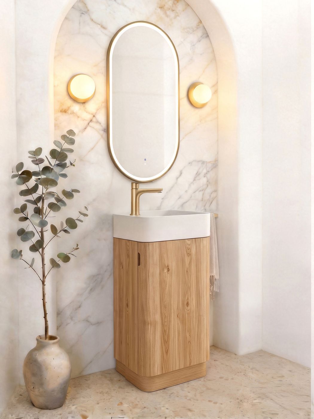 Otti Maxi Space Saver 450 Curved Floor Standing Vanity Woodland Oak