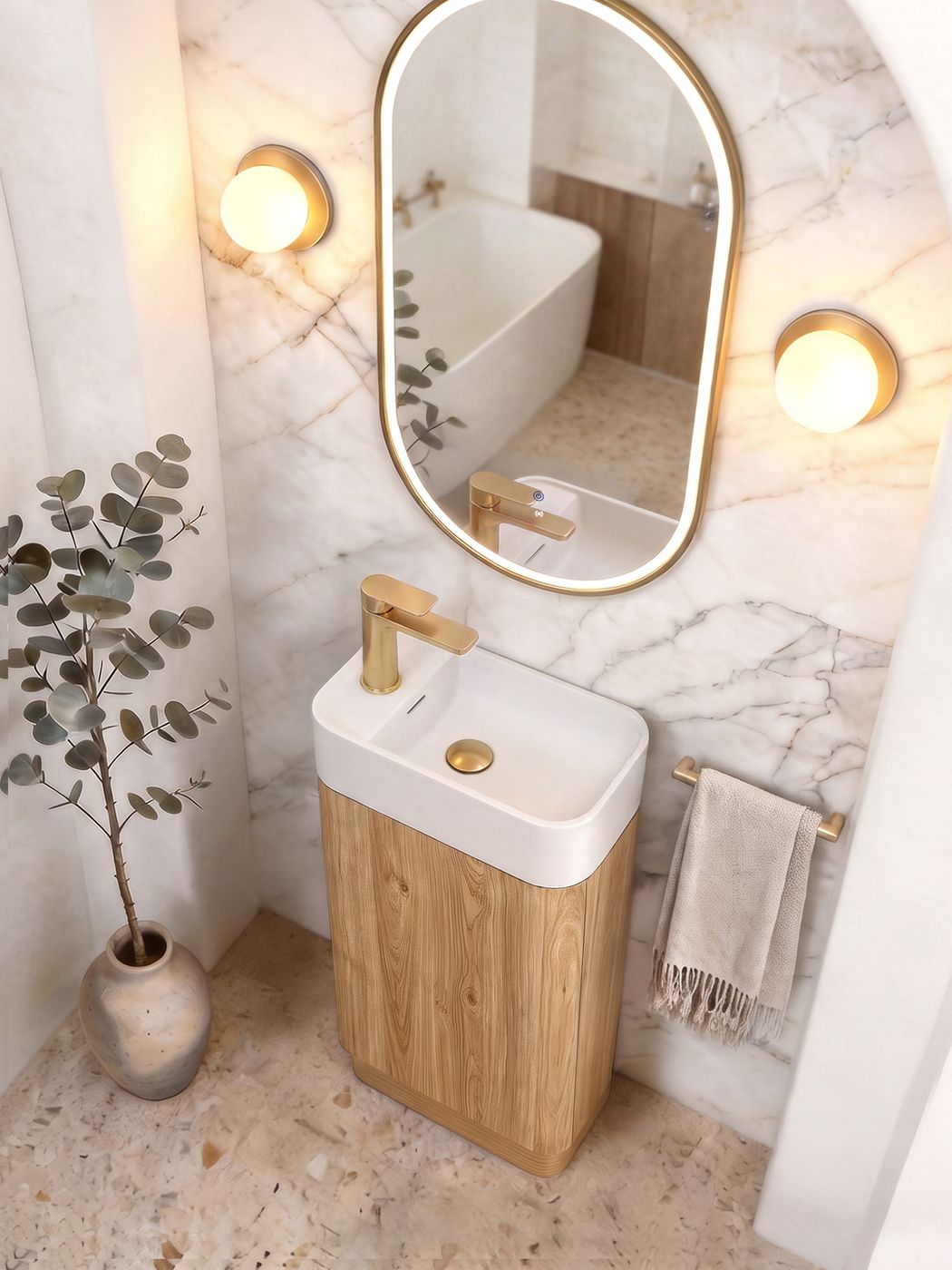 Otti Maxi Space Saver 450 Curved Floor Standing Vanity Woodland Oak