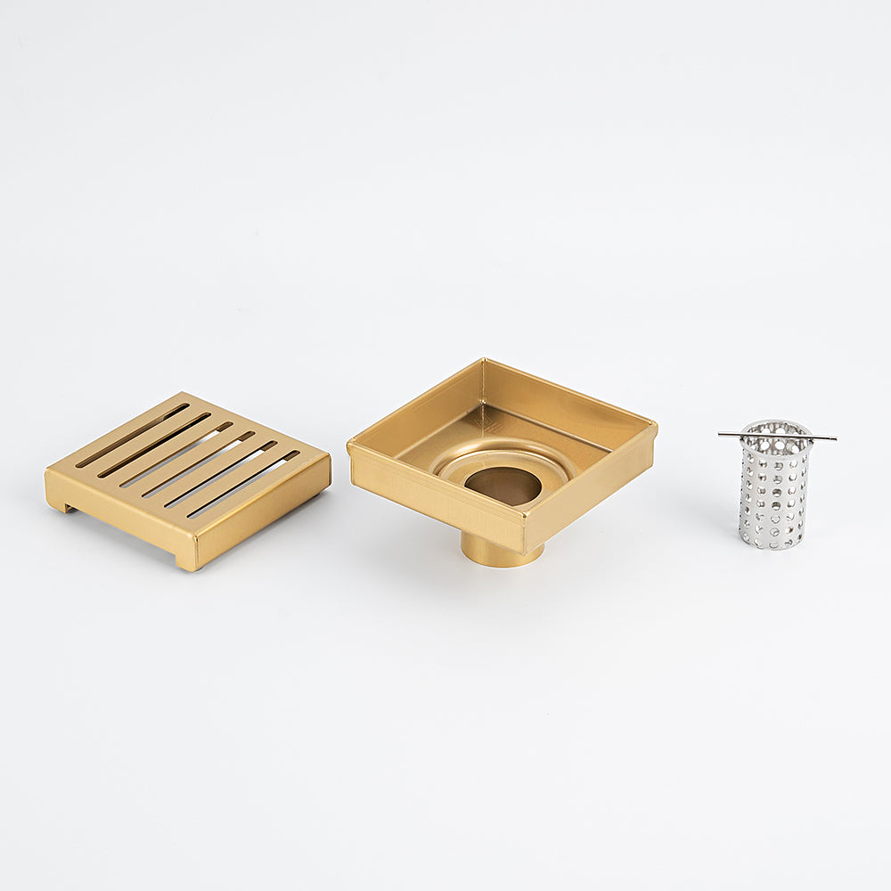 Square Slotted Floor Grate (Brushed Gold) 100mm x 100mm (38mm Outlet)