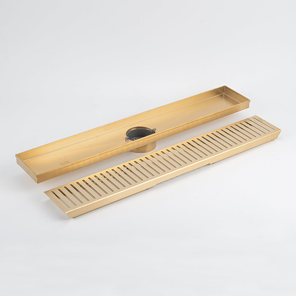 Linear Slotted Floor Grate (Brushed Gold) 100mm x 600mm (74mm Outlet)